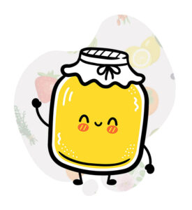 A cartoon jar of honey with a smile on its face.