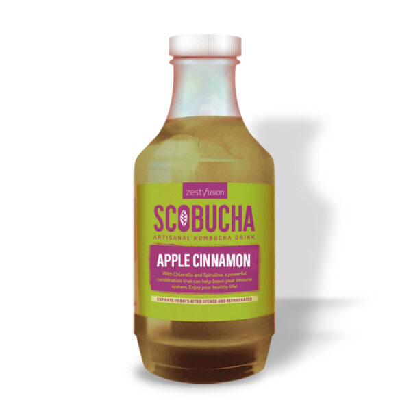 A bottle of scobucha apple cinnamon