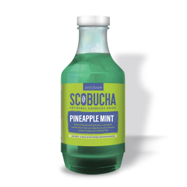 A bottle of scobucha pineapple mint