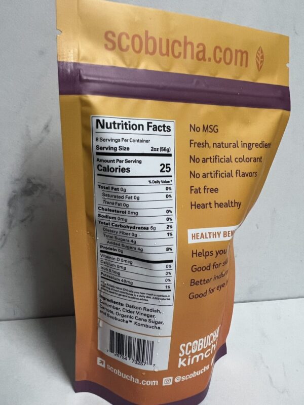 A bag of food with the nutrition label on it.