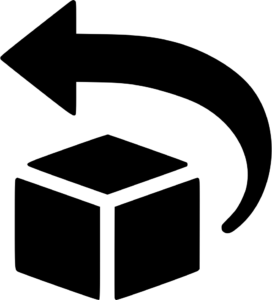 A black and white image of an arrow pointing to the top of a box.