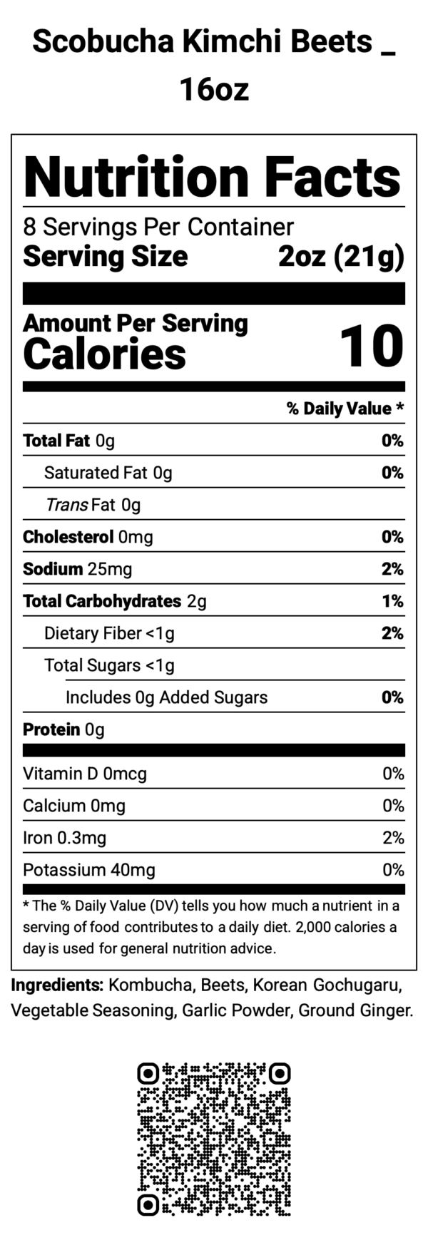 Kimchi Beets Nutrition Facts