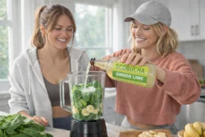Girlfriend making a smoothie with Scobucha
